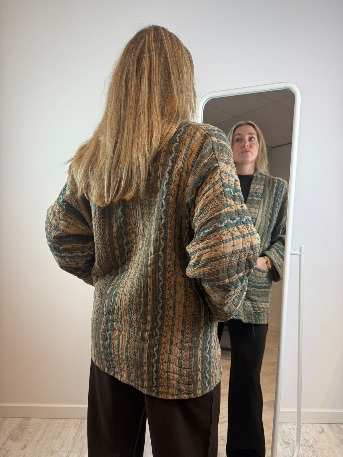 Julie katoenen jasje - Beige-Petrol 🤎🩵