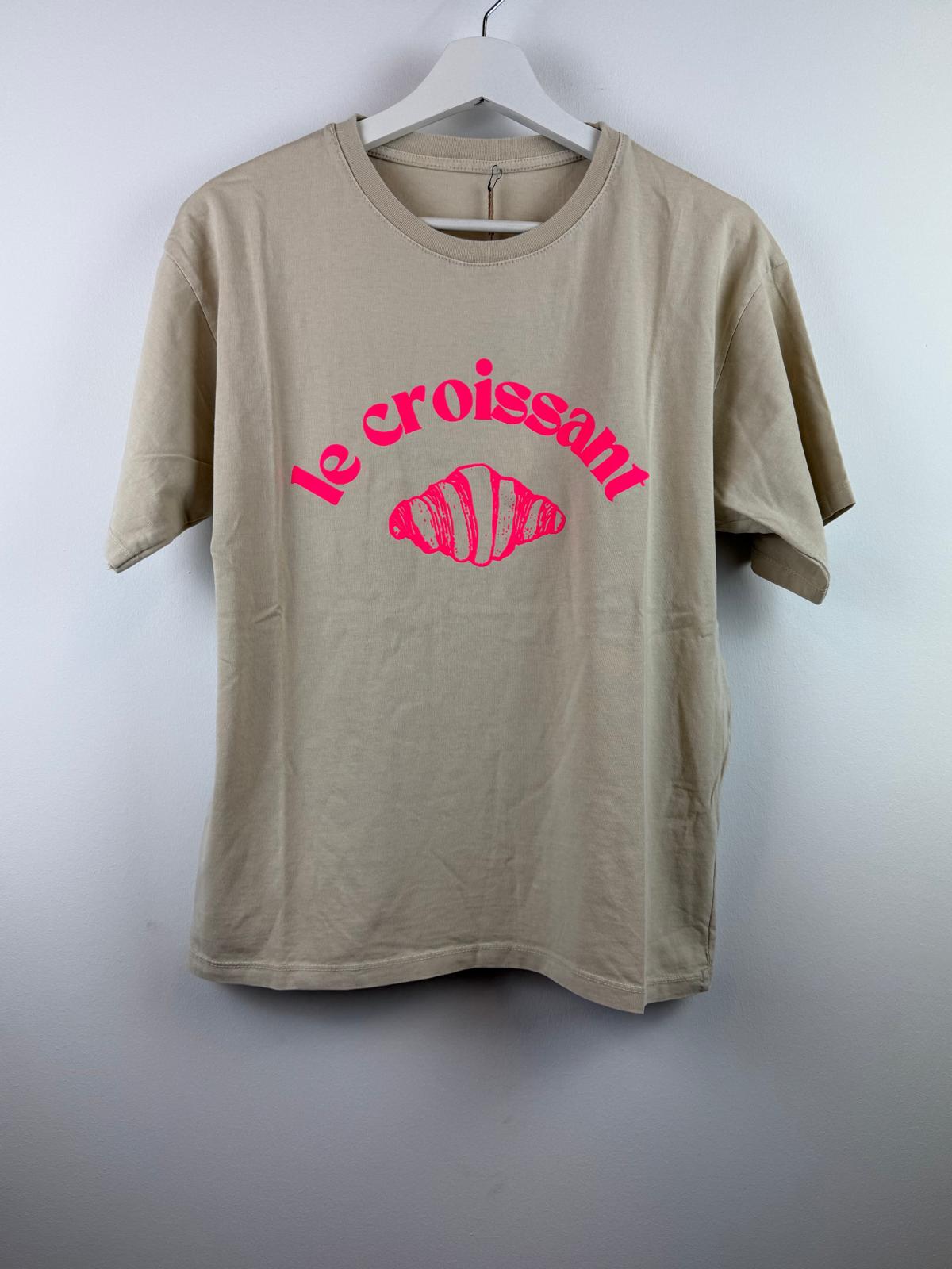 T-shirt le Croissant Ecru-neon roze