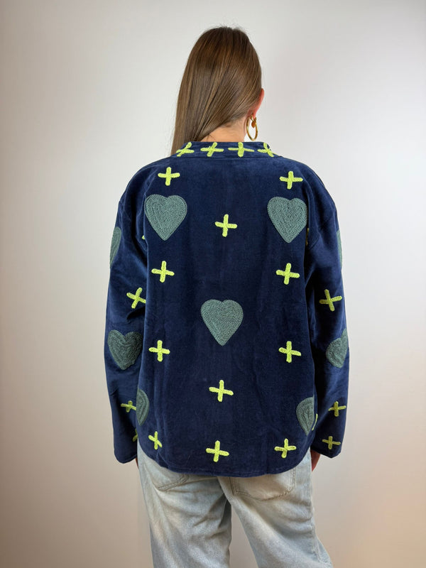 Juliëtte - handgemaakt fluwelen jasje hartjes 🩶