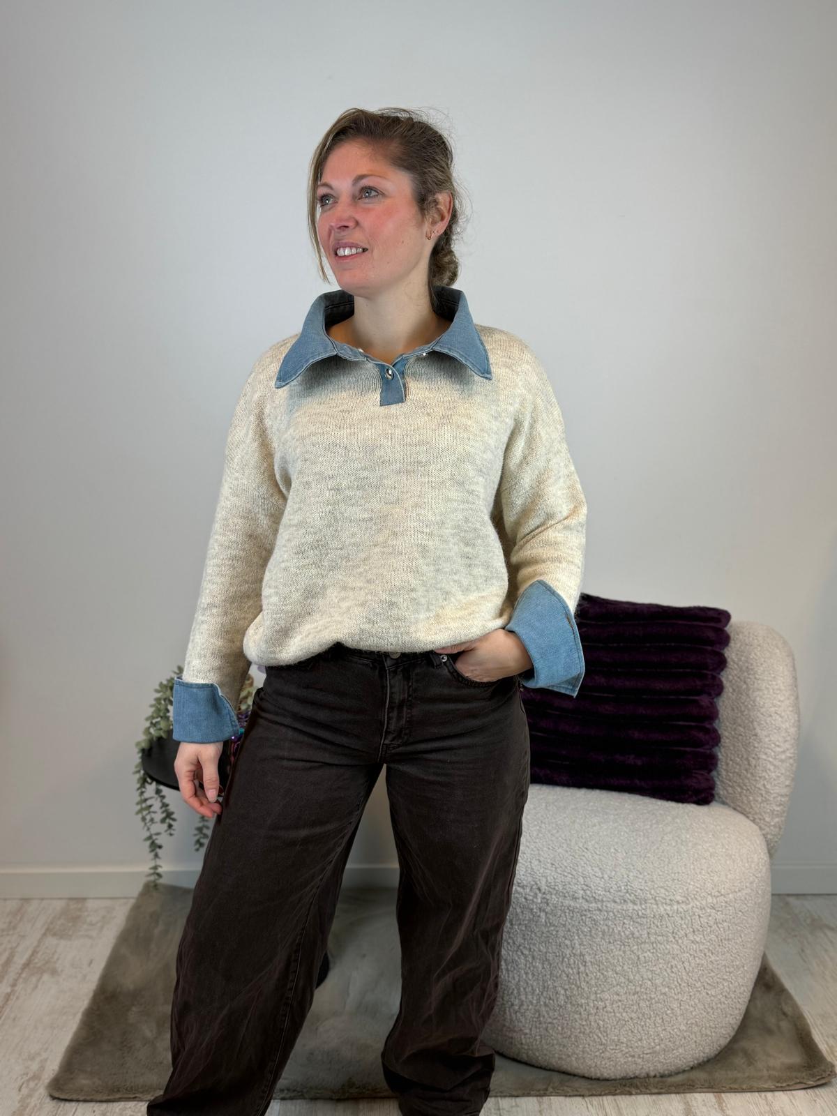 Claire - Trui met spijkerstof kraag 🔷
