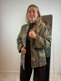 Julie katoenen jasje - Beige-Petrol 🤎🩵